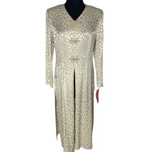 R&M Richard Champagne Leopard Jacquard Duster Jacket 14P NWT Sequin Frog Evening